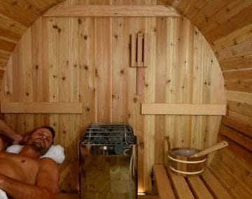 Inside. cedar barrel sauna