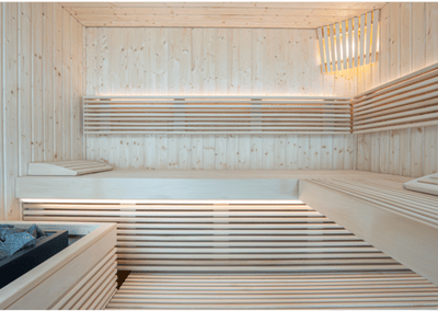 Inside Benches. Indoor Sauna Panorama Small